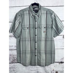 Carhartt Green Loose Fit Mid-Weight Short Sleeve Plaid Button Down Shirt M‎
